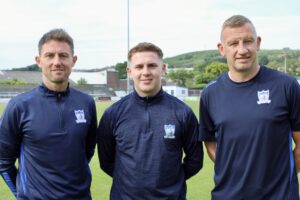 Assistant Manager Ryan Moffatt, signing Cormac McNally and Manager Stuart King