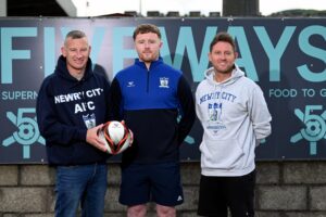 Stuart King and Ryan Moffatt with new signing Caolan Marron. Photo Brendan Monaghan